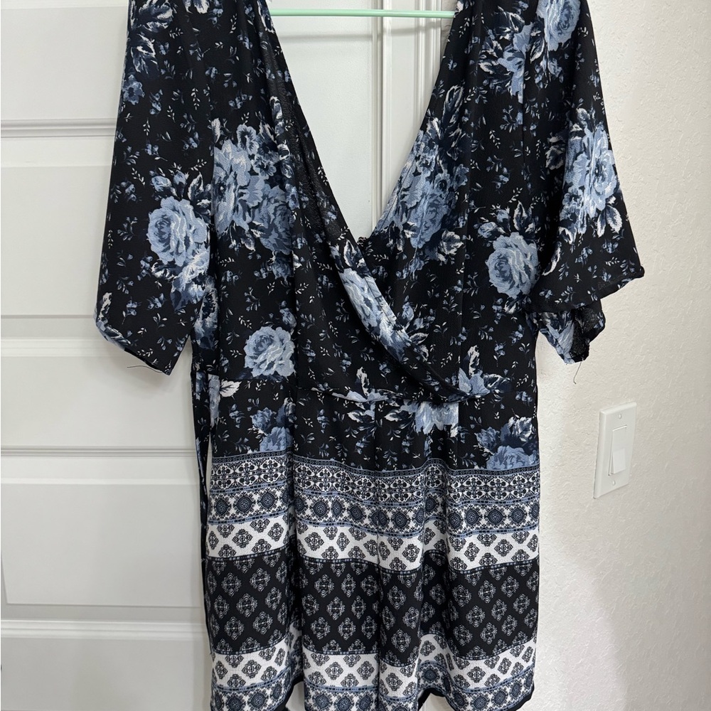 Floral Black and Blue Womens romper